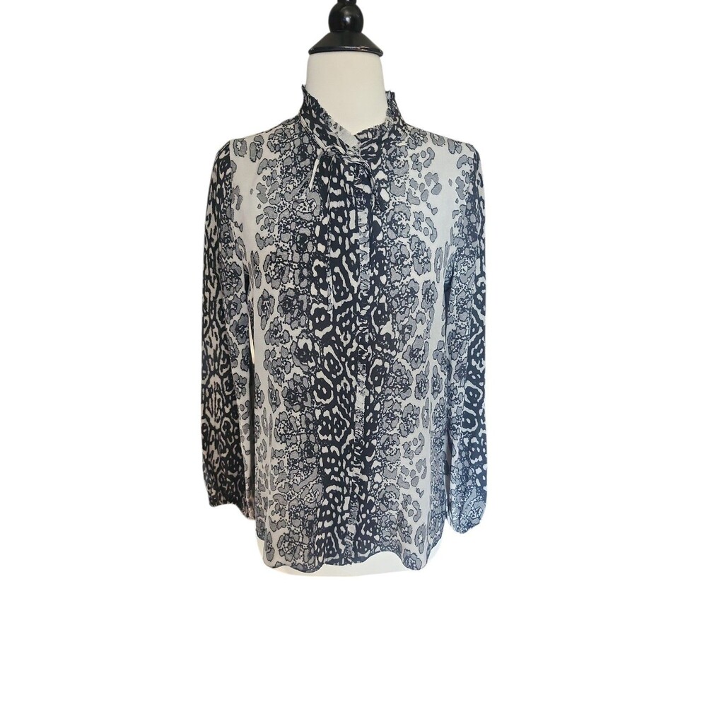 Kobi Halperin Mixed Animal Print Silk Regina Blouse Womens XS Black Old Money